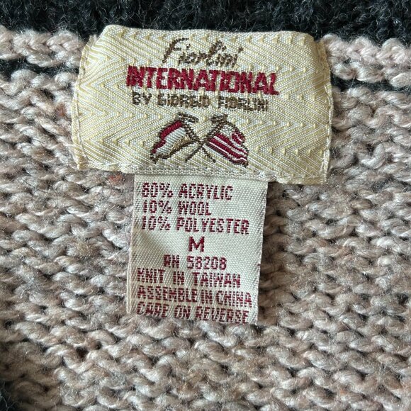 Vintage 90s Wool Blend Fisherman V-Neck Sweater Nordic Size Medium - Picture 8 of 10